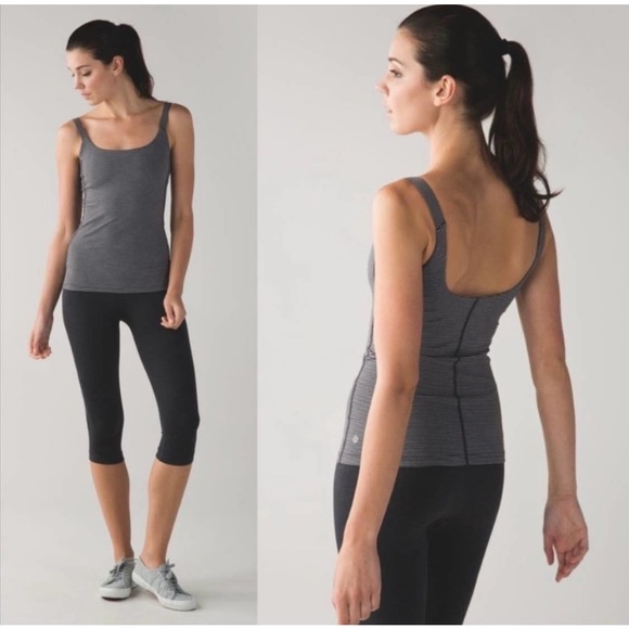 lululemon athletica Tops - Lululemon Barre None Striped Athletic Workout Tank Top Gray Black Womens Size 6